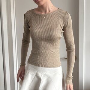 Zara Beige Ribbed Top and Ivory shirt